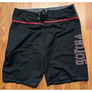 Vtg Gotcha Board Shorts Mens 36 9" Black Cargo Style Pocket Swim Trunks
